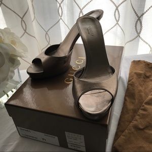 Gucci Heels Sand Pelle S Cuoio Napa Silk Sasso